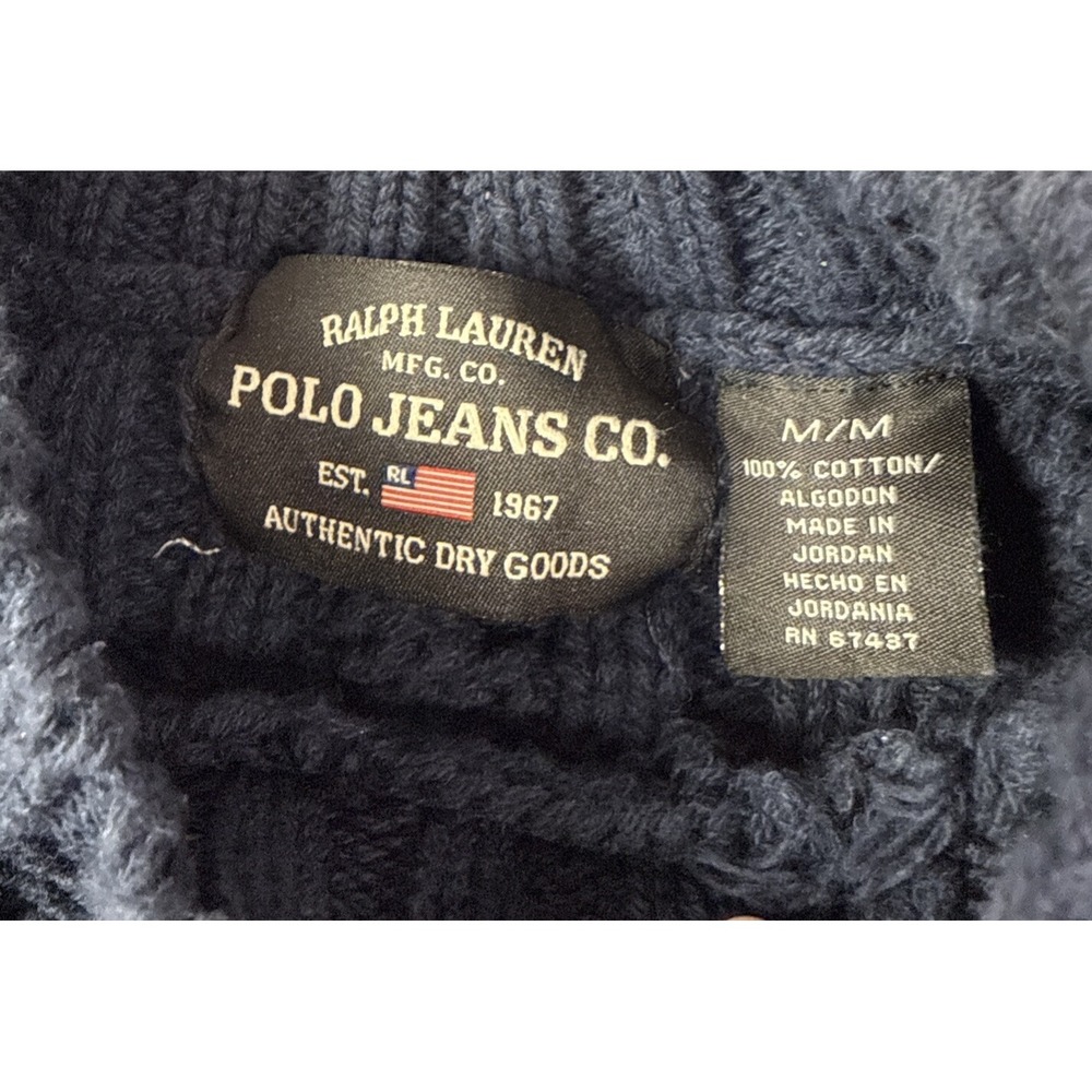 VTG Polo Jeans Company Ralph Lauren Womens M Blue Knit Flag Sweater 3b - Picture 3 of 9